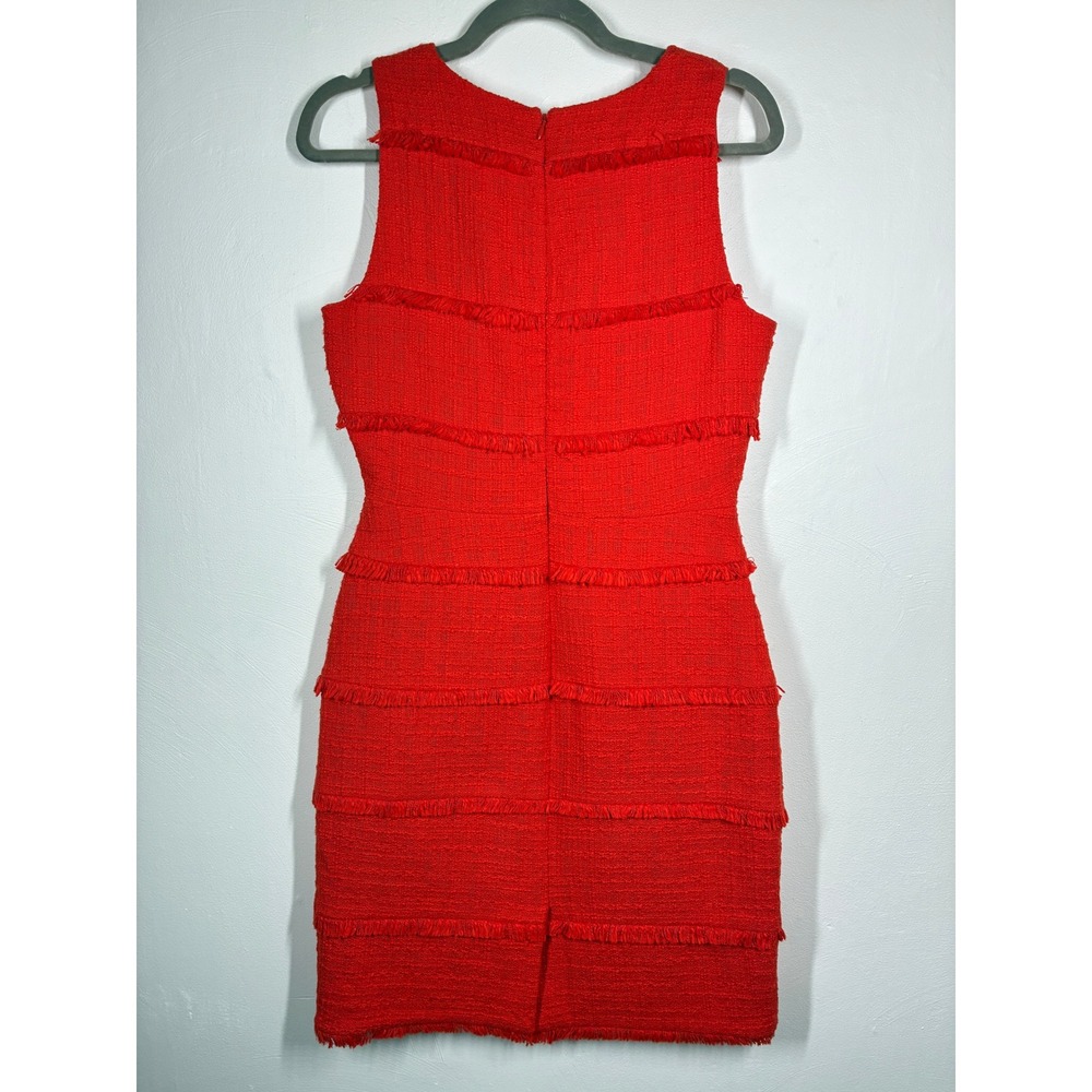 J Crew Orange Tweed Fringe Sheath Dress Size 4 Sleeveless Business Preppy Career - Picture 8 of 14